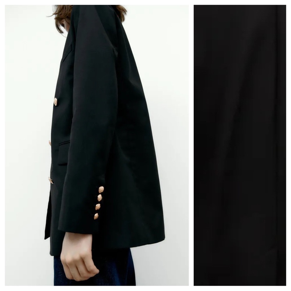 NWT. Zara Black Gold Buttons Straight Blazer. Size XS. - Picture 4 of 12